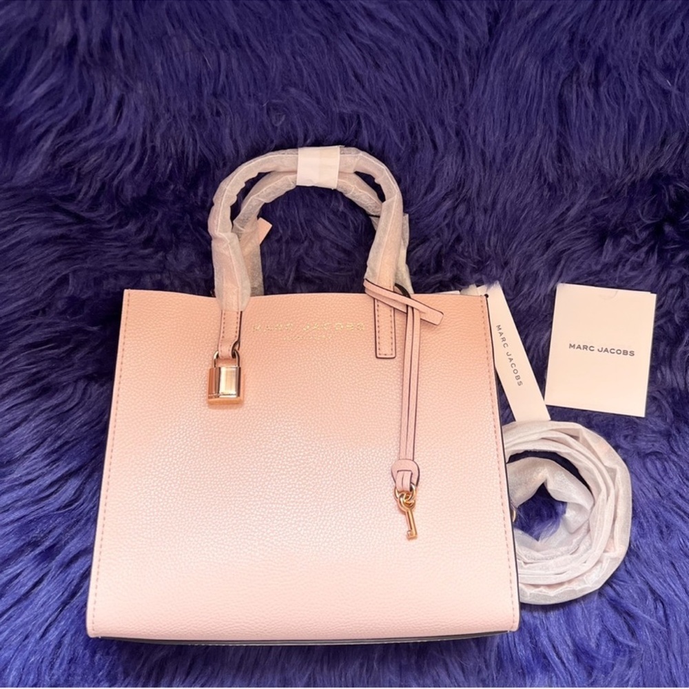 New! MARC JACOBS Mini Grind Leather Tote Crossbody Bag in Peach Whip Pink - Picture 6 of 12